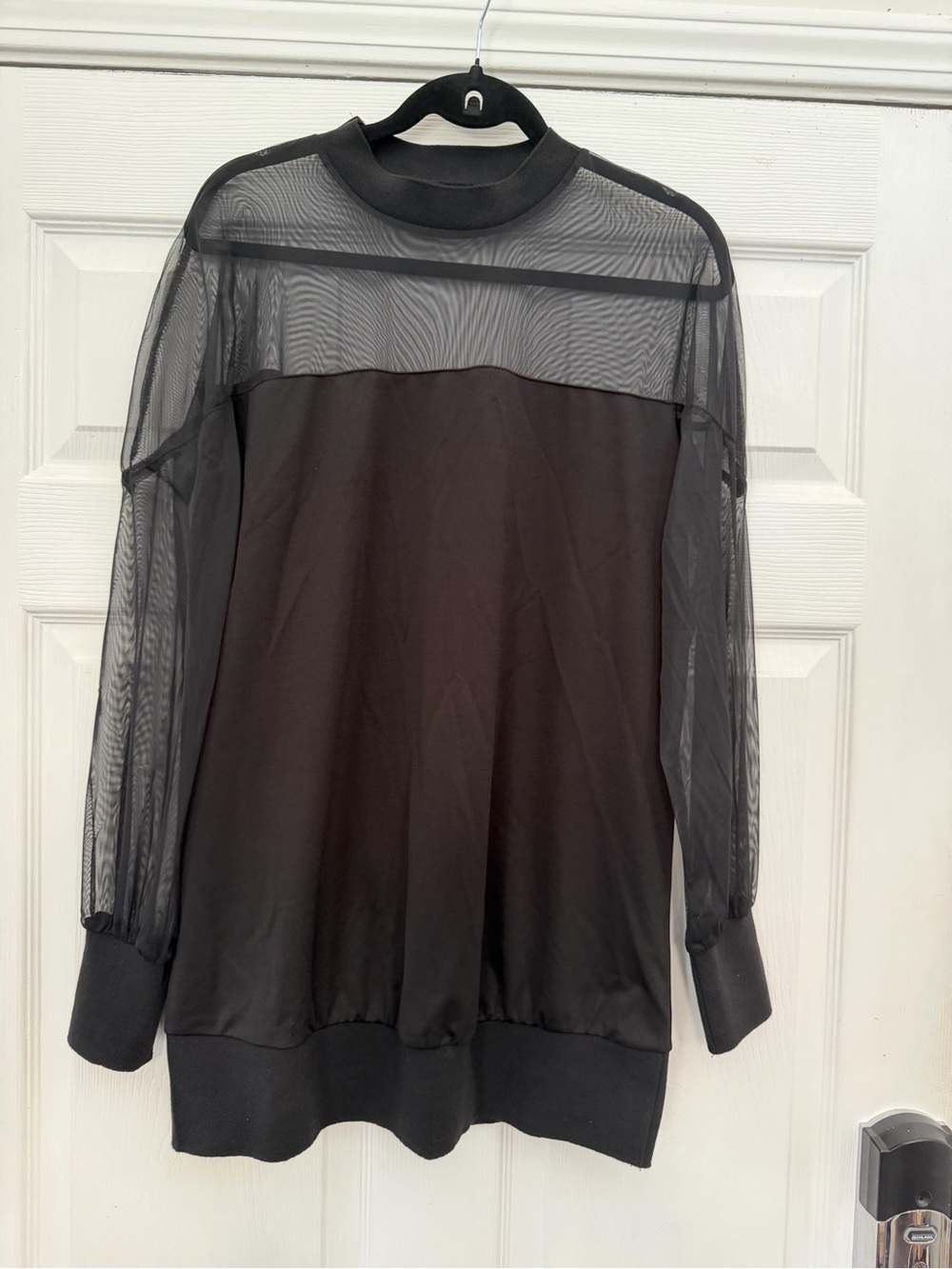 Sheer Yoke Black Long Sleeve Top